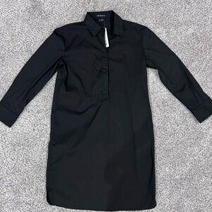 NWT Theory Black Half Button Shirt Dress Short Black Cotton Blend $295 Size US 0